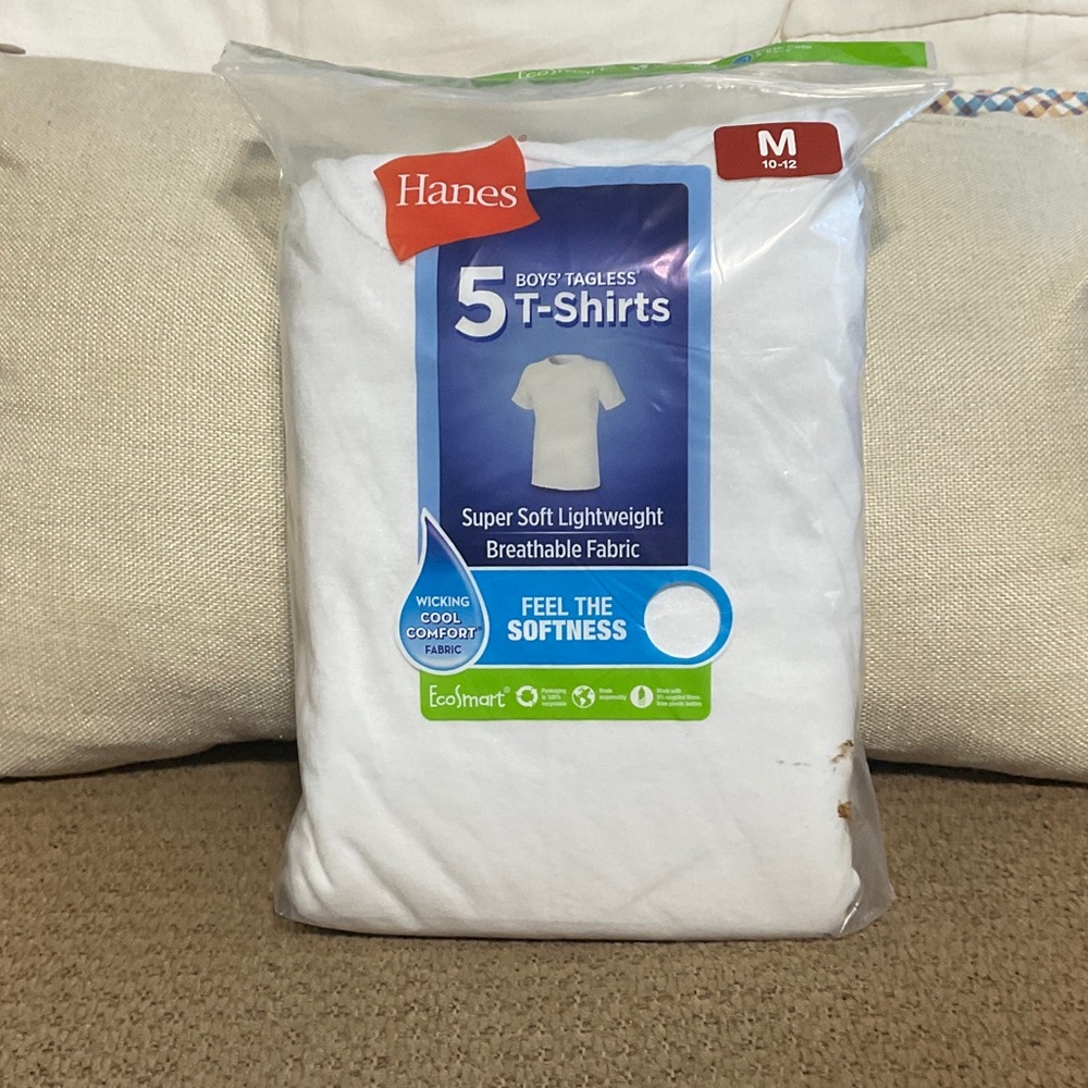 Hanes Boys' Tagless White T-Shirts - 5 Pack